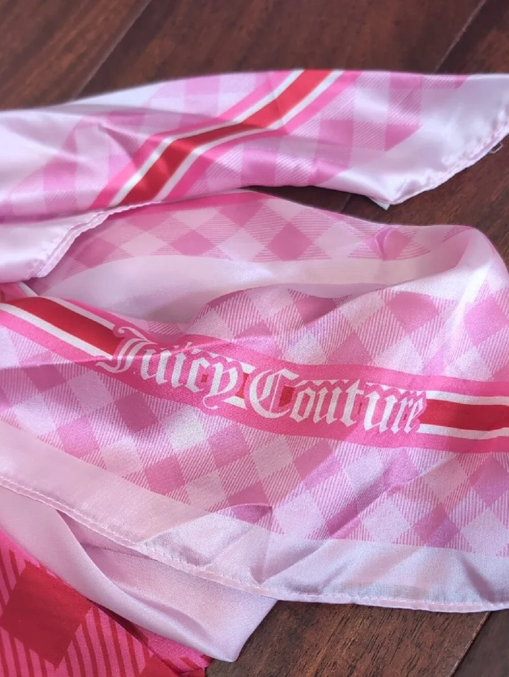 Juicy Couture Pink Plaid Satin Hair Scarf